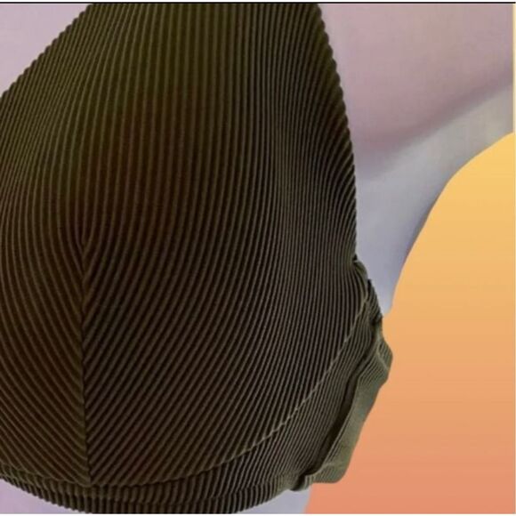 Shade & Shore Olive Green Plunge Ribbed Bikini Top Size 36D - Picture 4 of 7